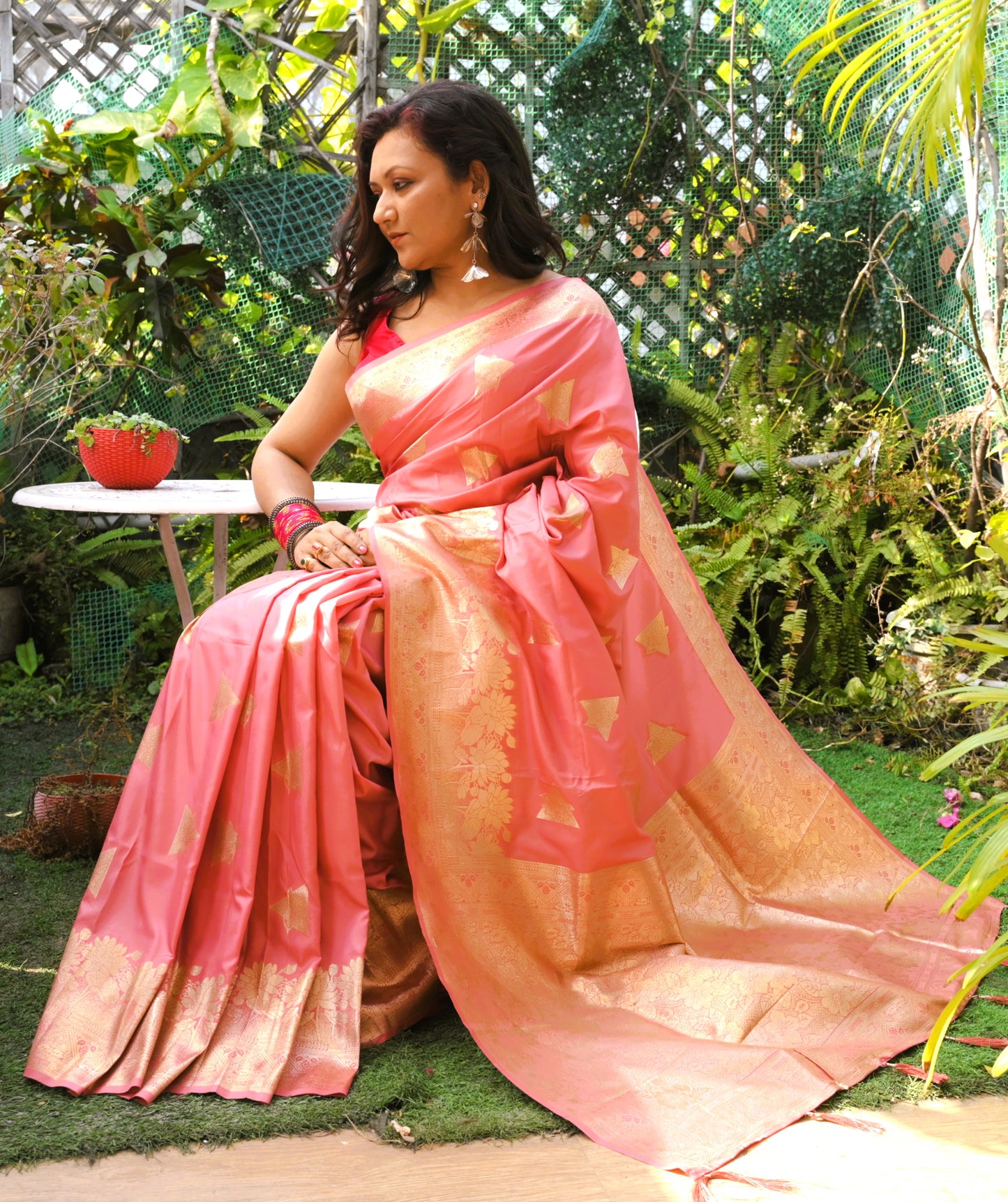 Swarnakomal - Coral Glow Soft Silk