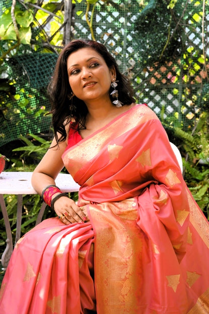 Swarnakomal - Coral Glow Soft Silk