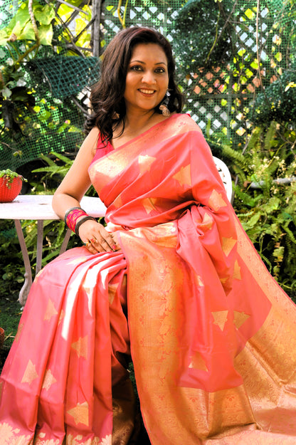 Swarnakomal - Coral Glow Soft Silk