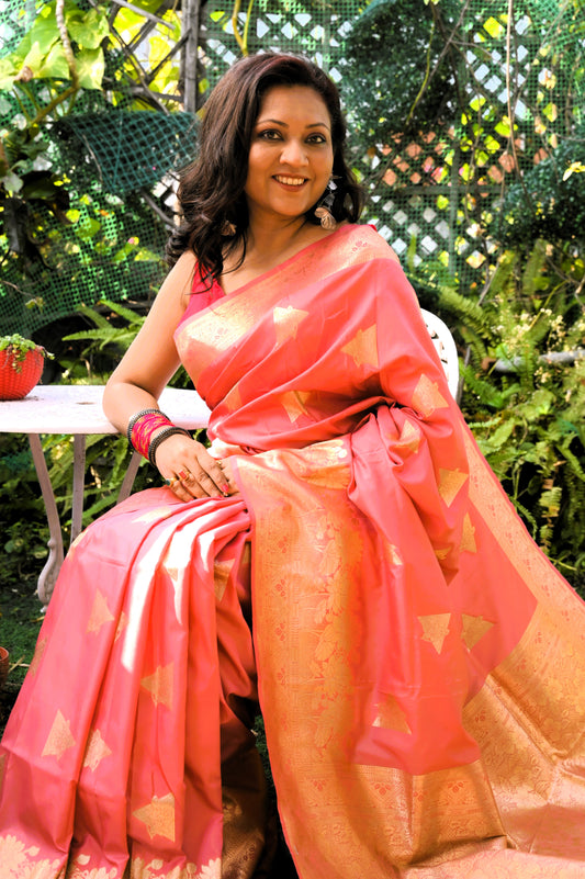Swarnakomal - Coral Glow Soft Silk