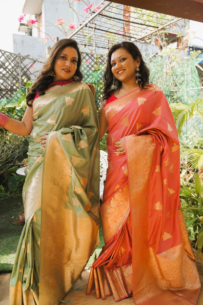 Swarna Pallav - Olive Glow Soft Silk