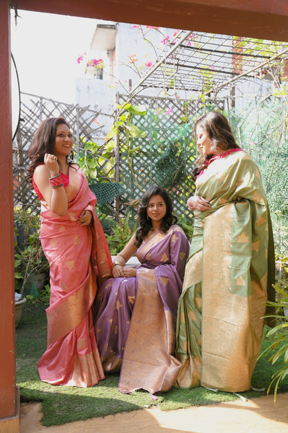 Swarna Pallav - Olive Glow Soft Silk