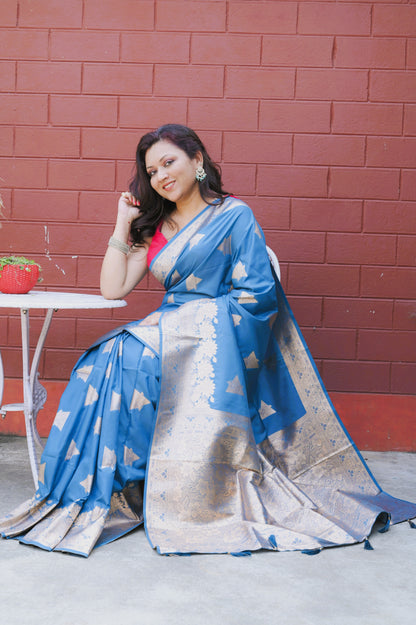 SwarnaNila - The Sapphire Glow Soft Silk