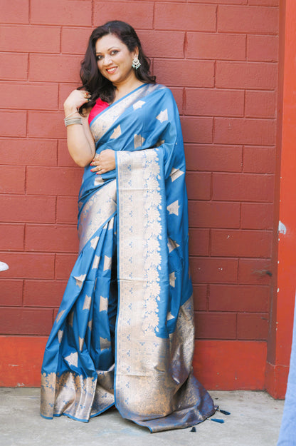 SwarnaNila - The Sapphire Glow Soft Silk