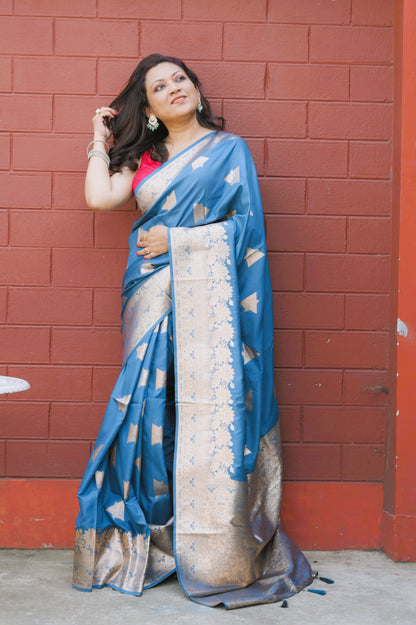 SwarnaNila - The Sapphire Glow Soft Silk