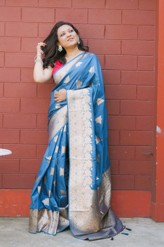 SwarnaNila - The Sapphire Glow Soft Silk